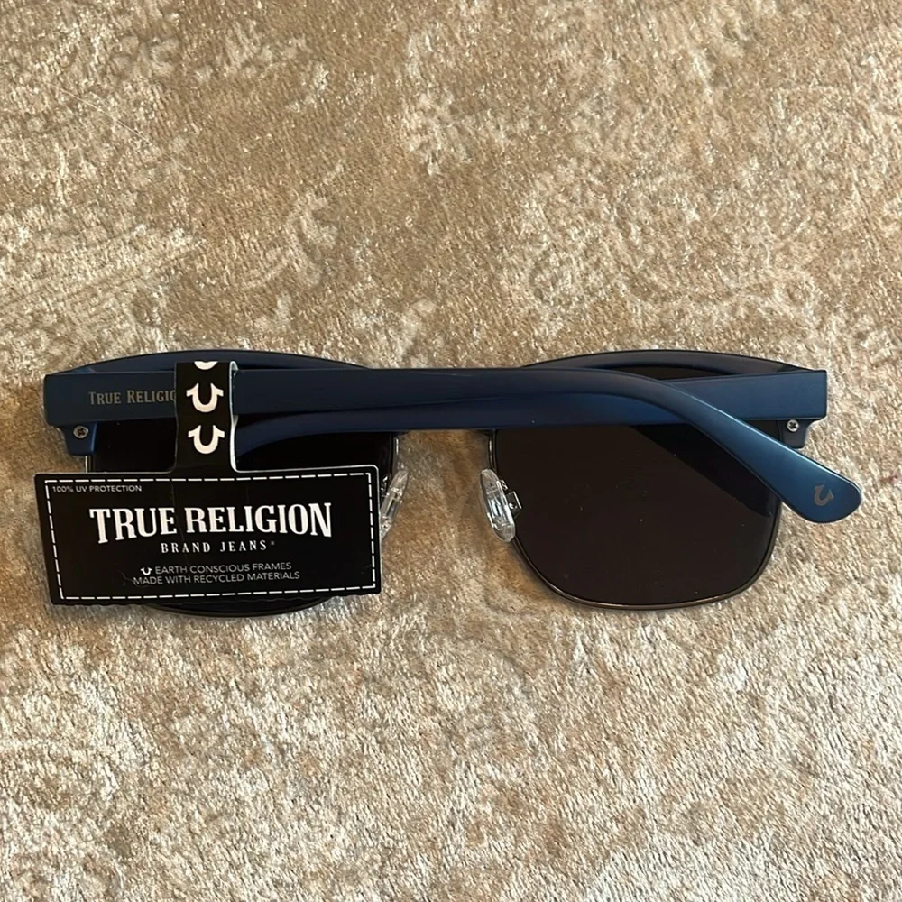 Brand New True Religion Clubmaster Classic Square Metal Sunglasses Blue Accent